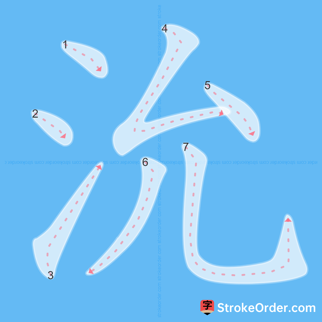 Standard stroke order for the Chinese character 沇