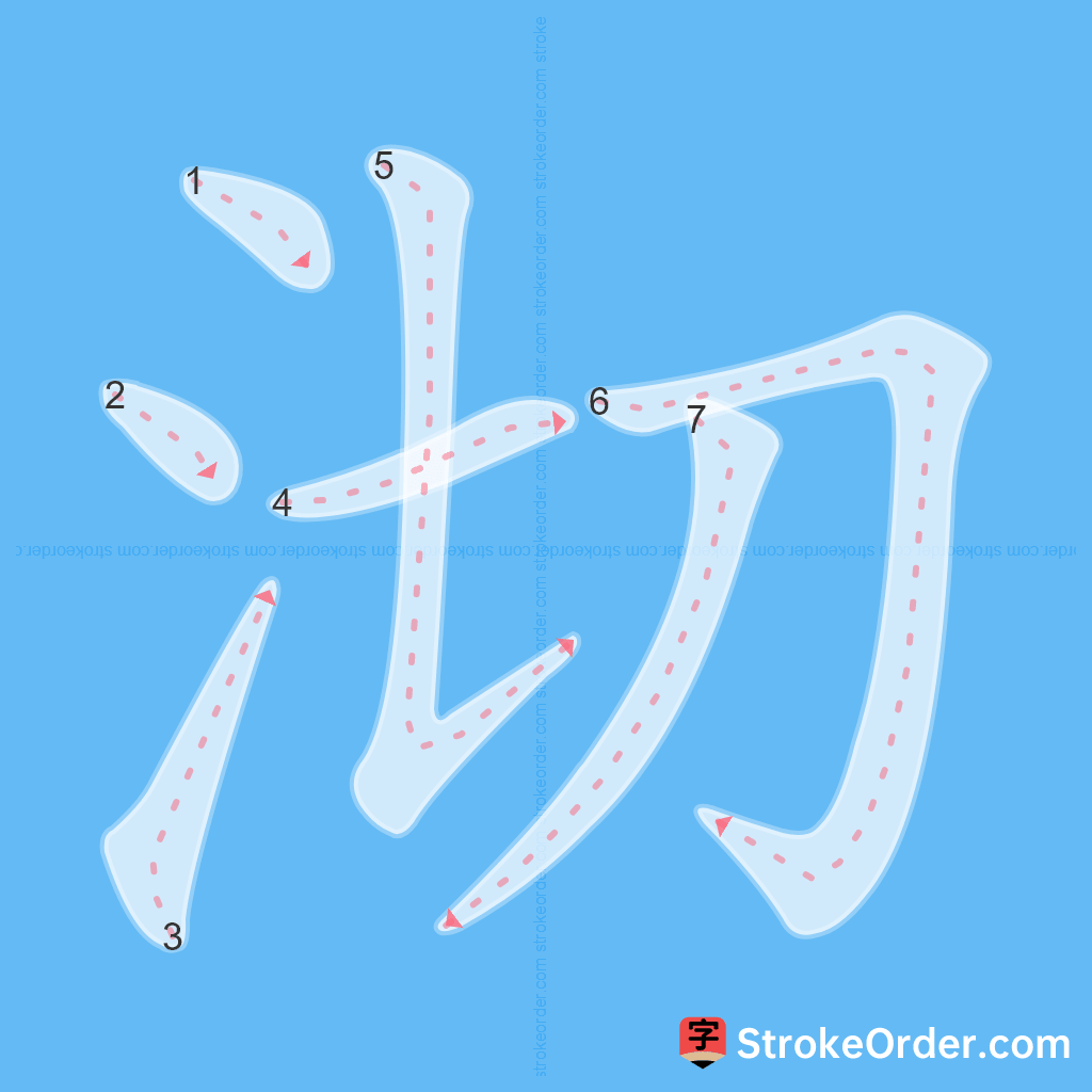 Standard stroke order for the Chinese character 沏