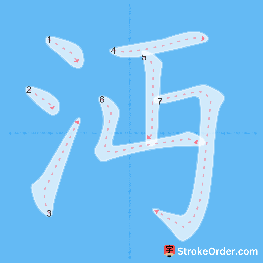 Standard stroke order for the Chinese character 沔