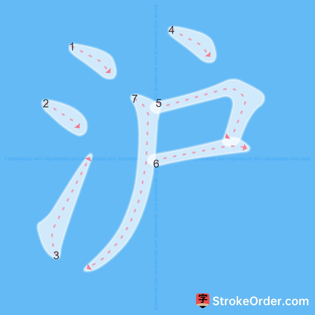 Standard stroke order for the Chinese character 沪