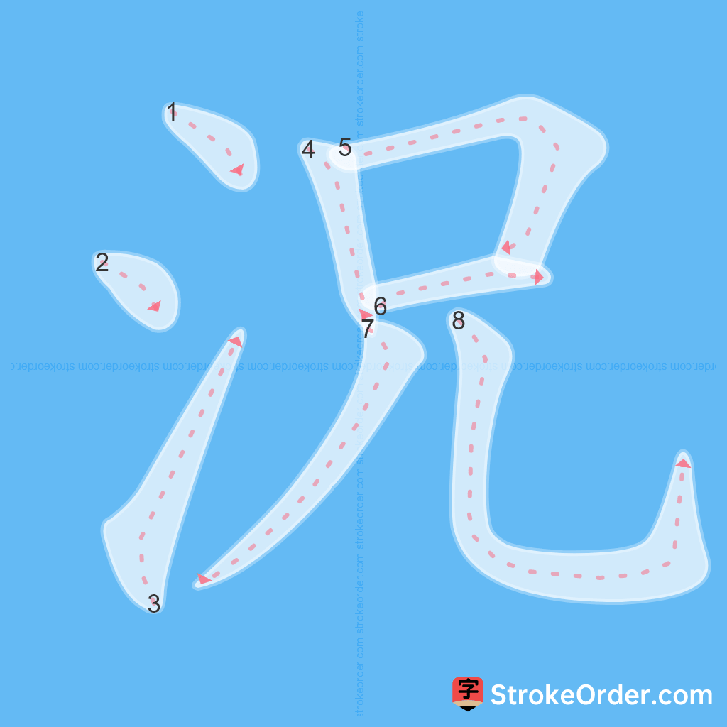 Standard stroke order for the Chinese character 況