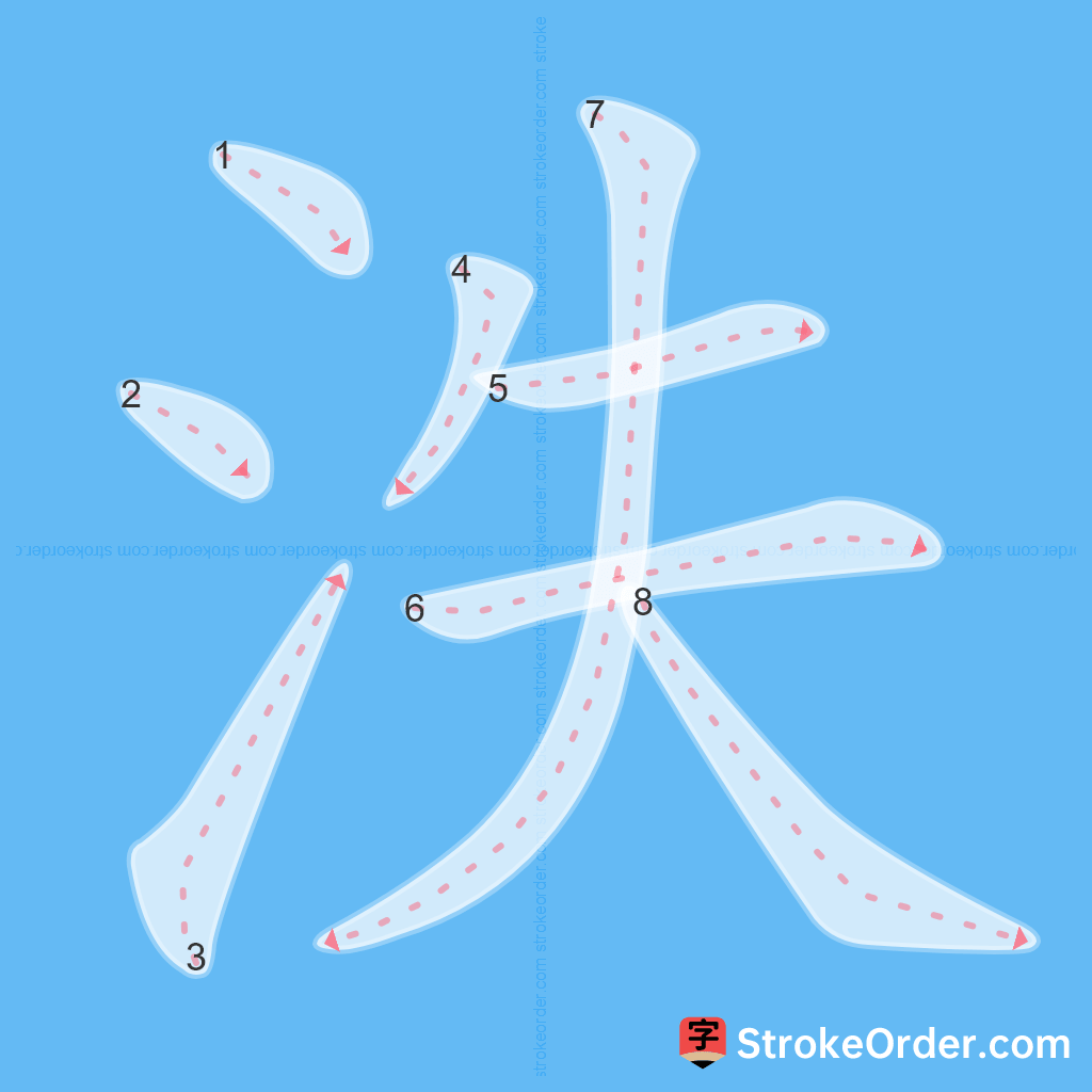 Standard stroke order for the Chinese character 泆