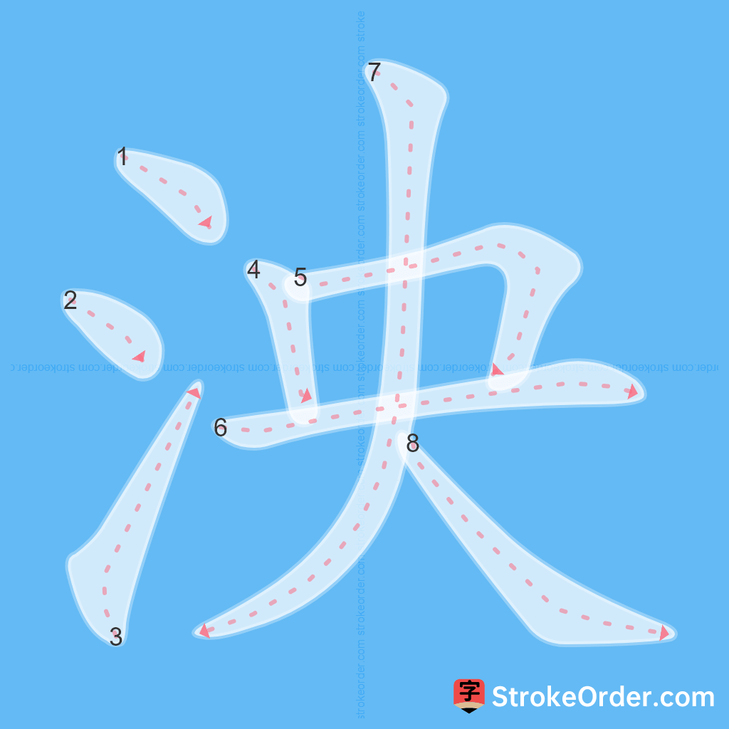 Standard stroke order for the Chinese character 泱