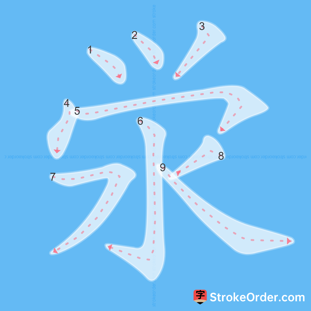 Standard stroke order for the Chinese character 泶