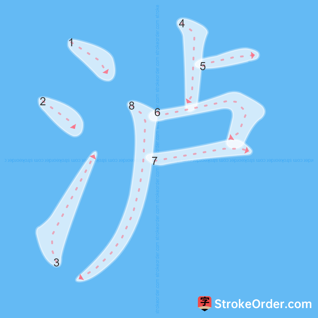 Standard stroke order for the Chinese character 泸