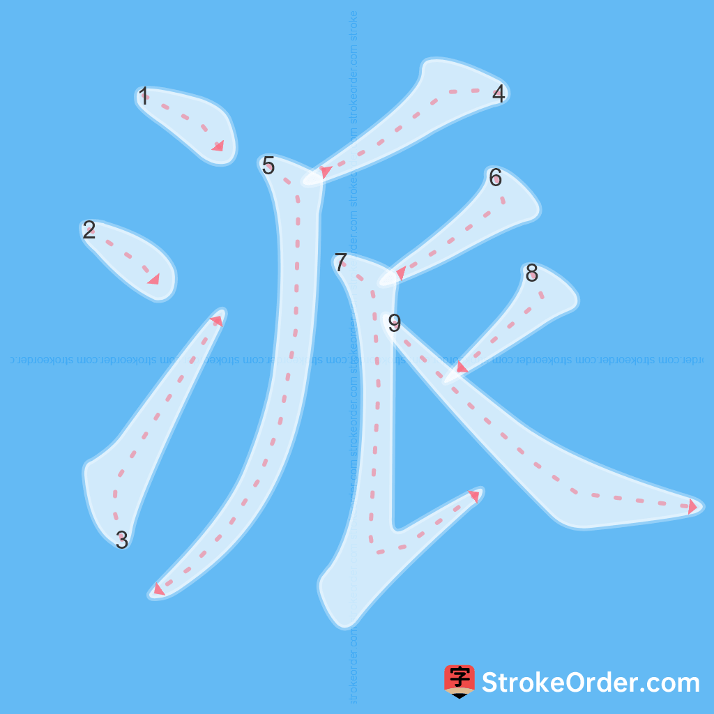 Standard stroke order for the Chinese character 派