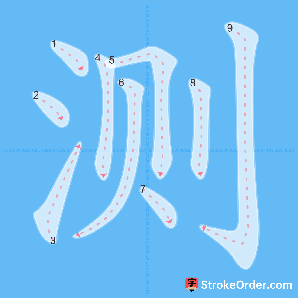 Standard stroke order for the Chinese character 测