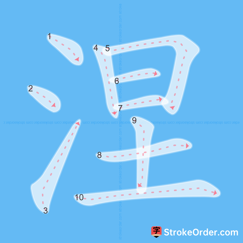 Standard stroke order for the Chinese character 涅
