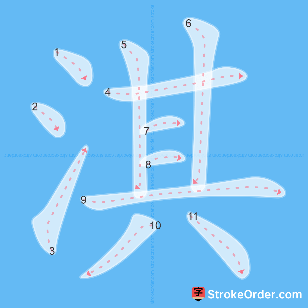 Standard stroke order for the Chinese character 淇