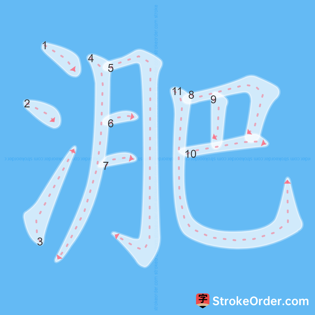 Standard stroke order for the Chinese character 淝