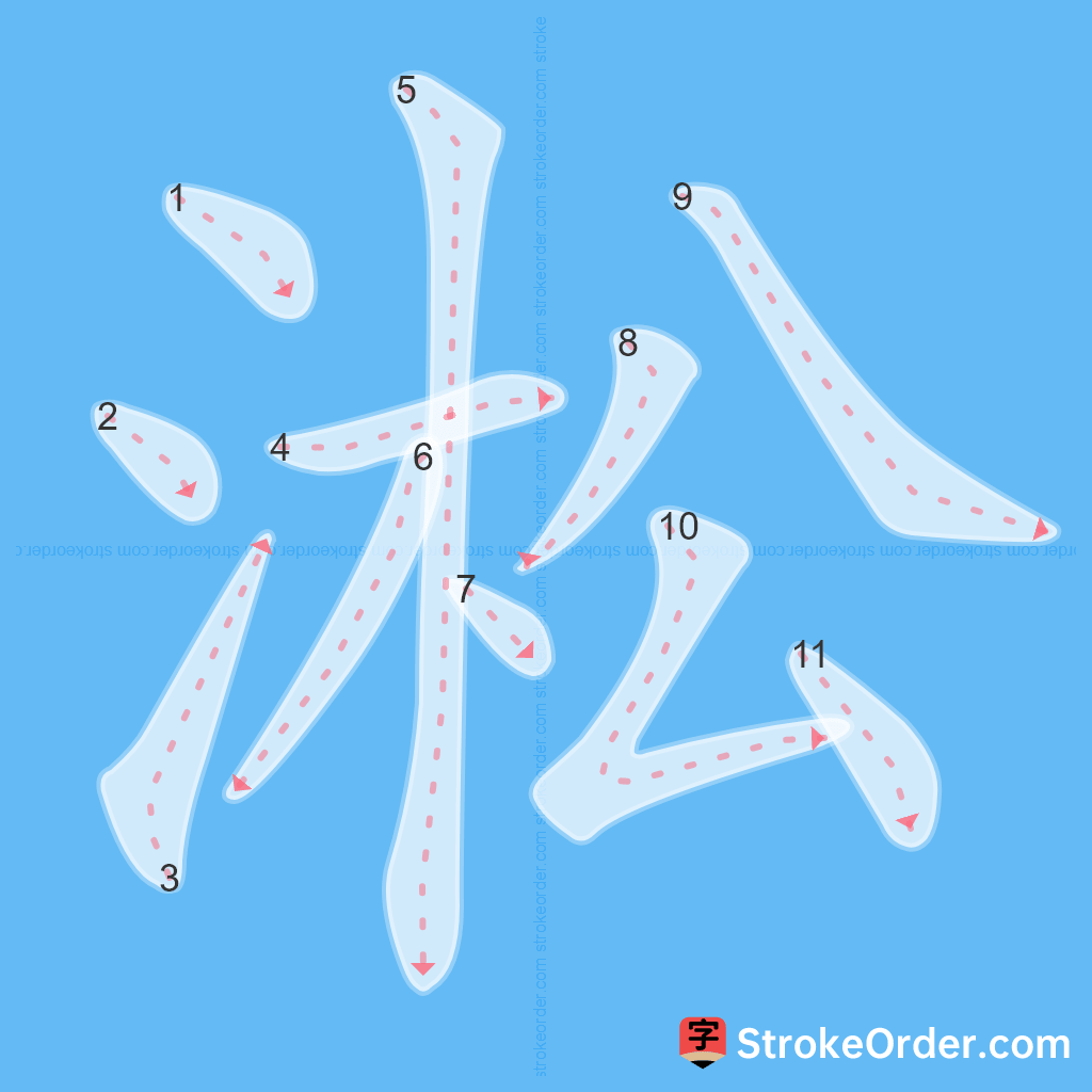 Standard stroke order for the Chinese character 淞