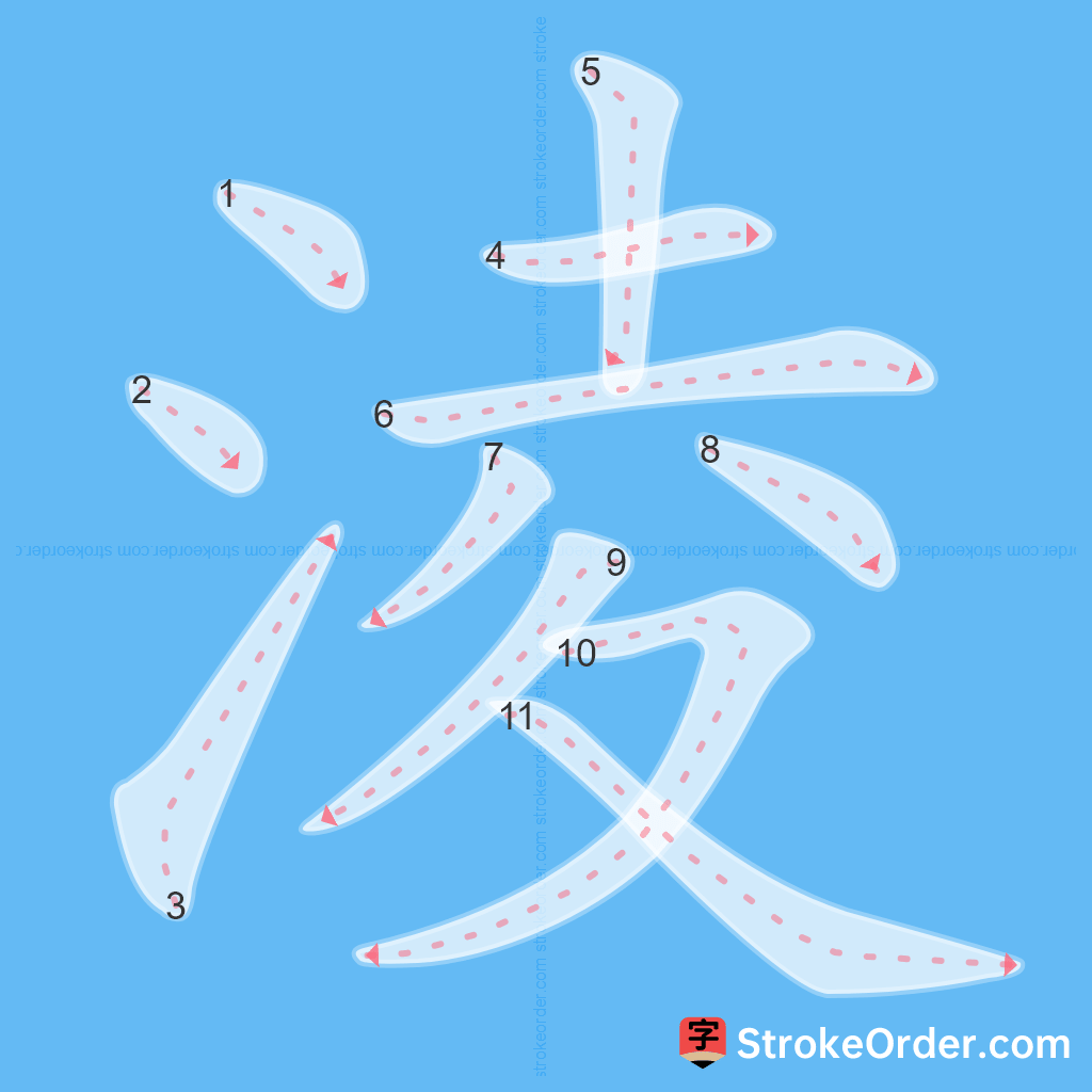 Standard stroke order for the Chinese character 淩