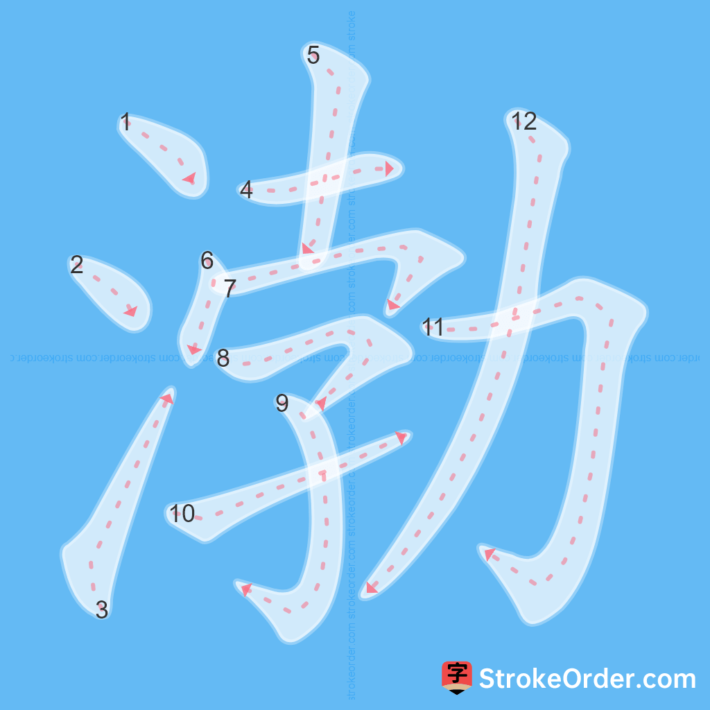 Standard stroke order for the Chinese character 渤