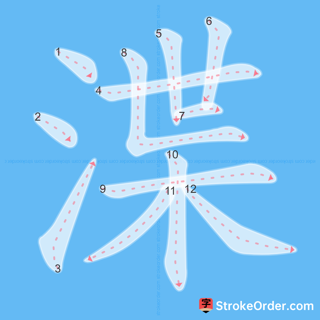 Standard stroke order for the Chinese character 渫