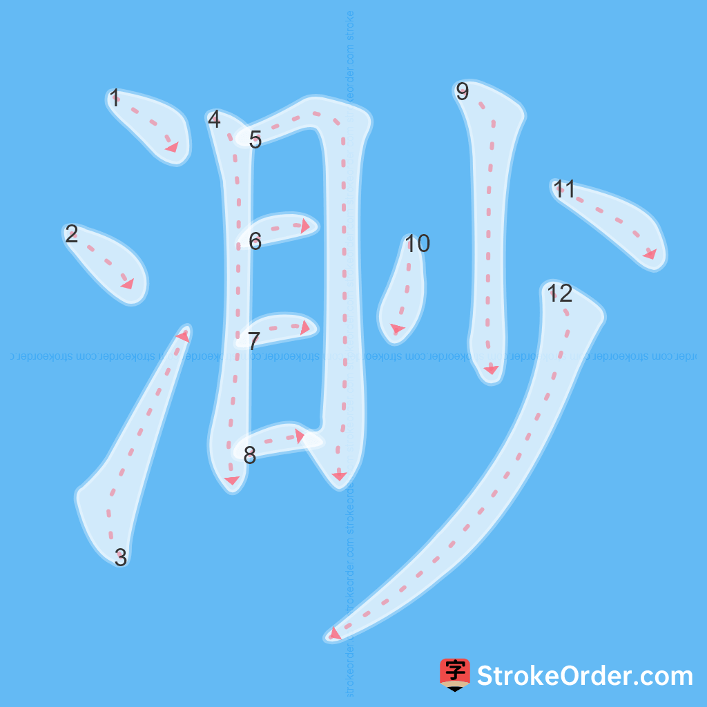 Standard stroke order for the Chinese character 渺