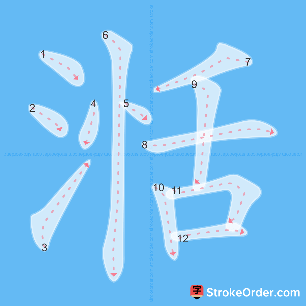 Standard stroke order for the Chinese character 湉