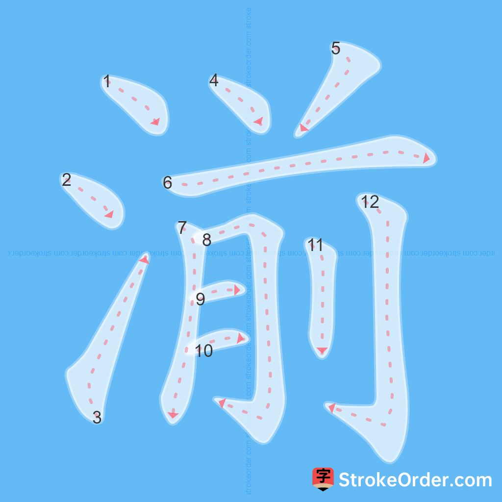 Standard stroke order for the Chinese character 湔