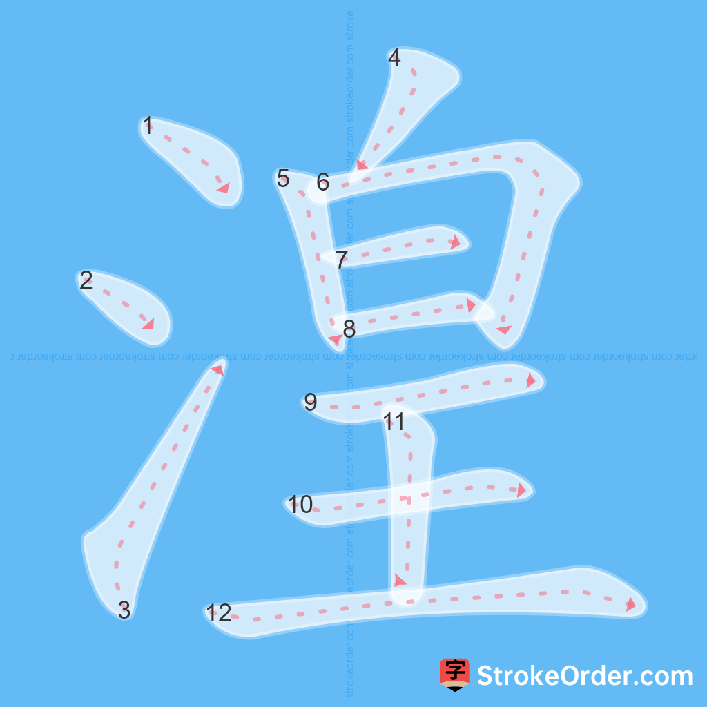 Standard stroke order for the Chinese character 湟