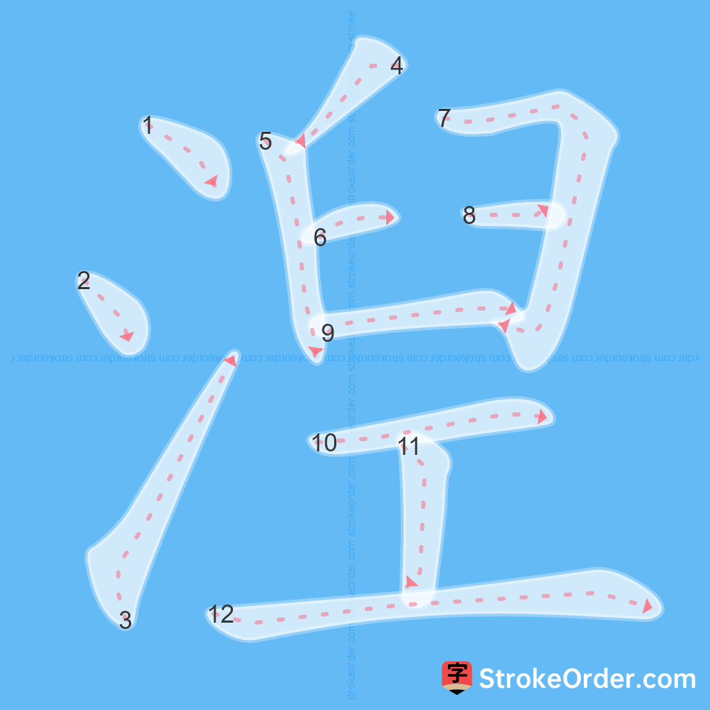 Standard stroke order for the Chinese character 湼