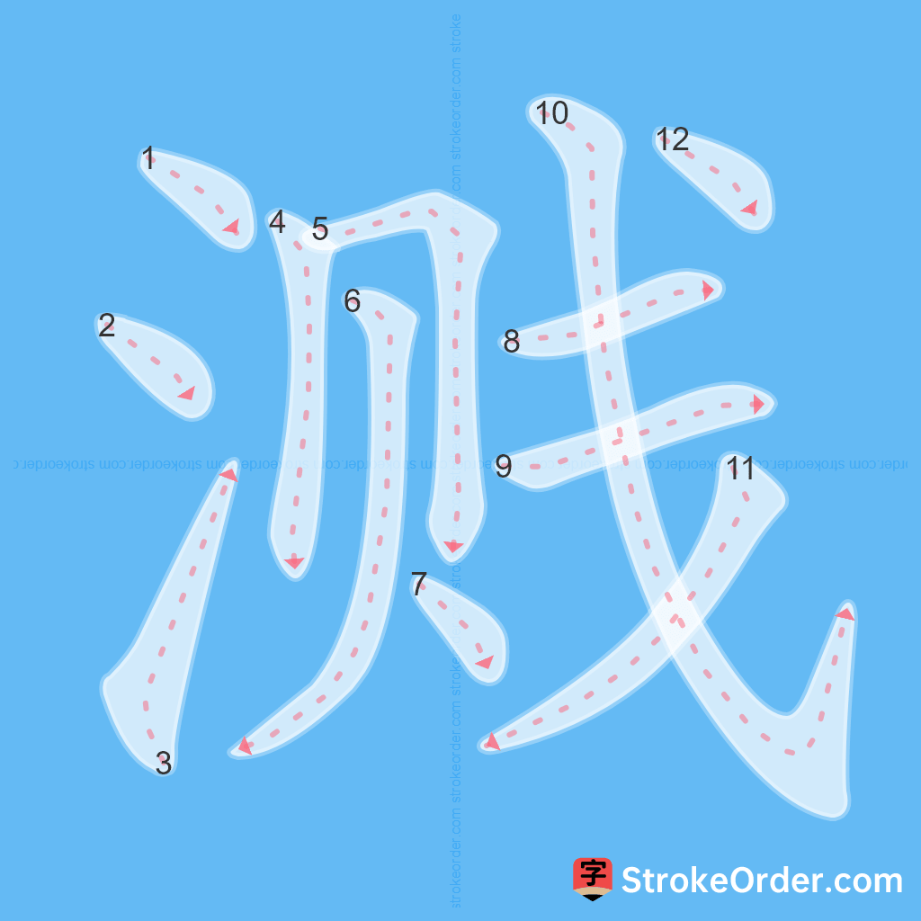Standard stroke order for the Chinese character 溅