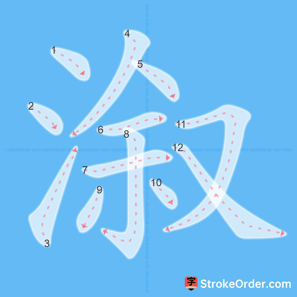 Standard stroke order for the Chinese character 溆