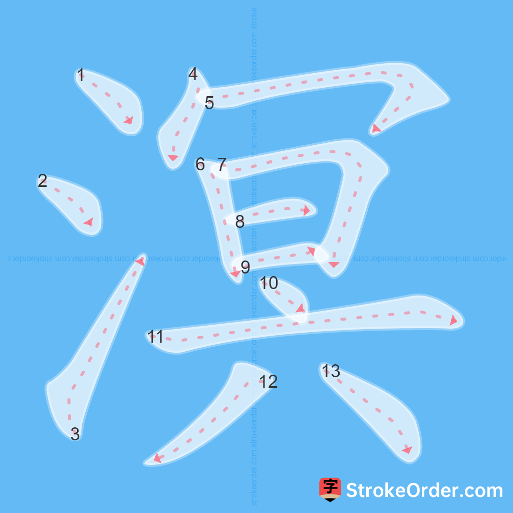 Standard stroke order for the Chinese character 溟