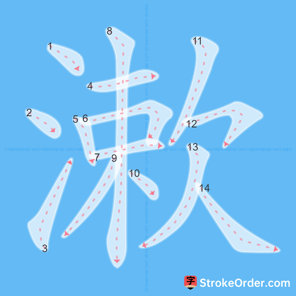 Standard stroke order for the Chinese character 漱