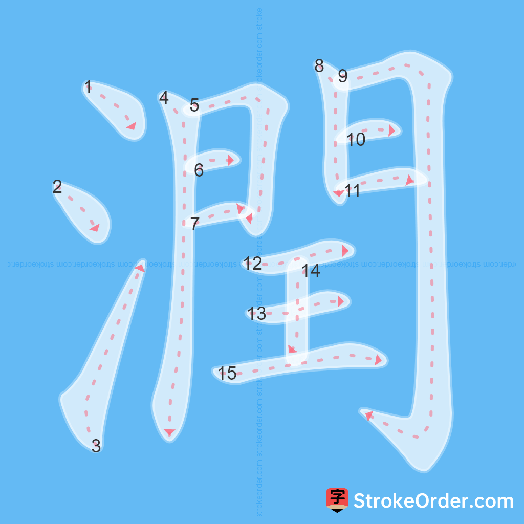 Standard stroke order for the Chinese character 潤