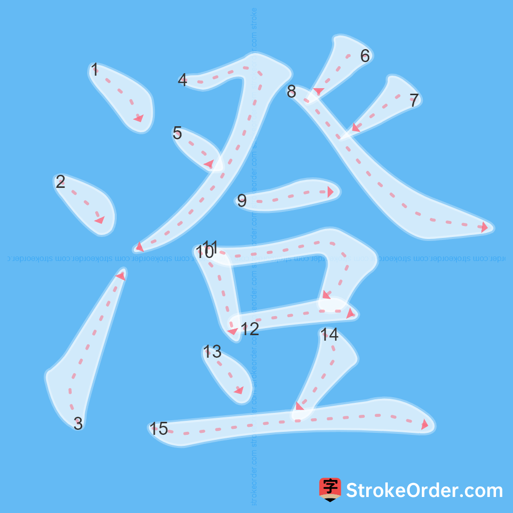 Standard stroke order for the Chinese character 澄