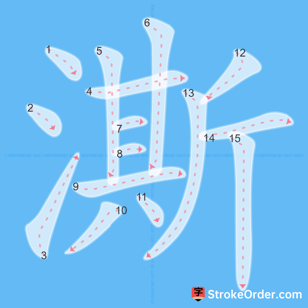 Standard stroke order for the Chinese character 澌