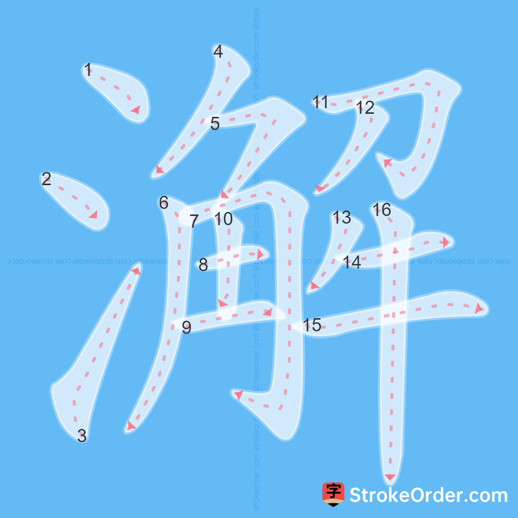 Standard stroke order for the Chinese character 澥