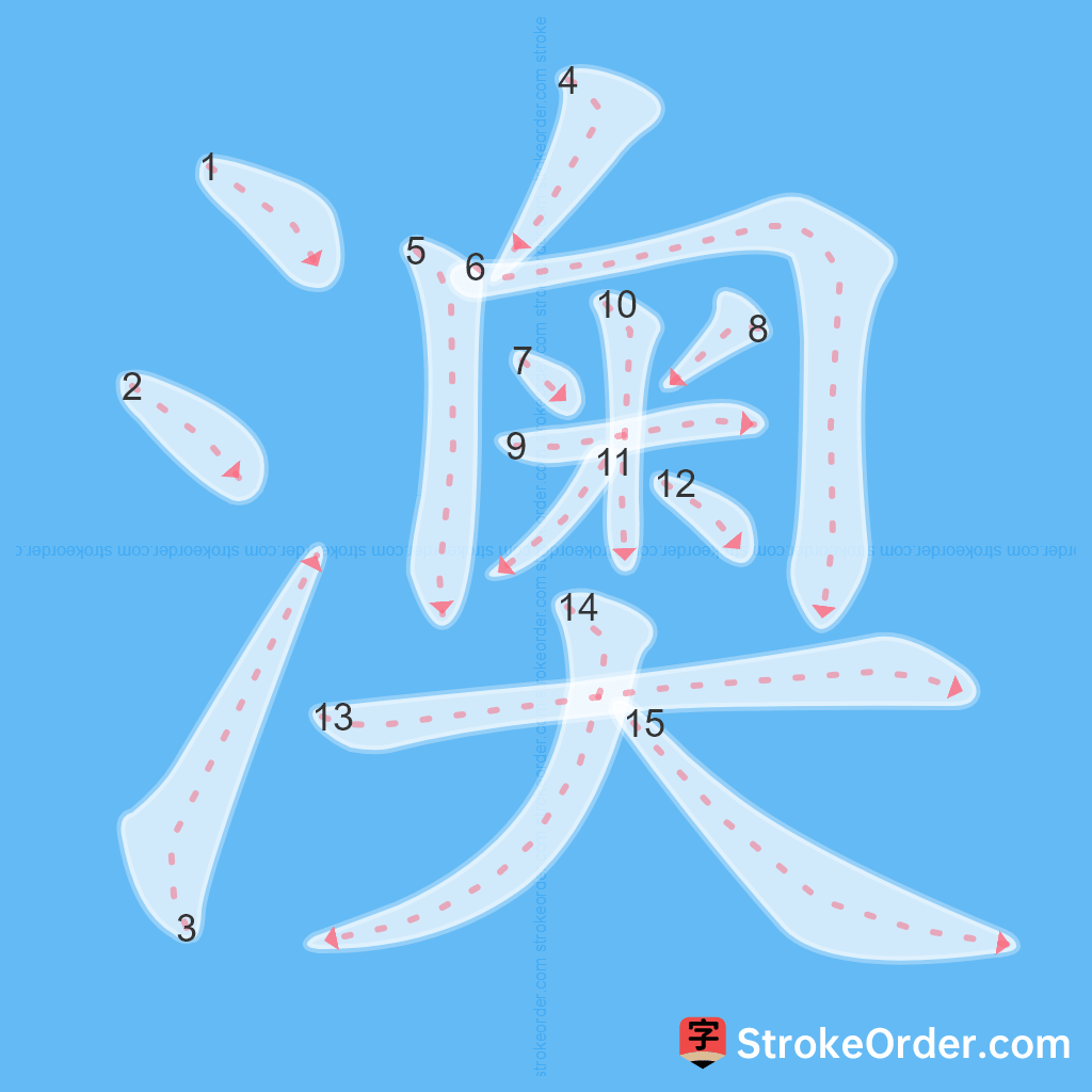 Standard stroke order for the Chinese character 澳