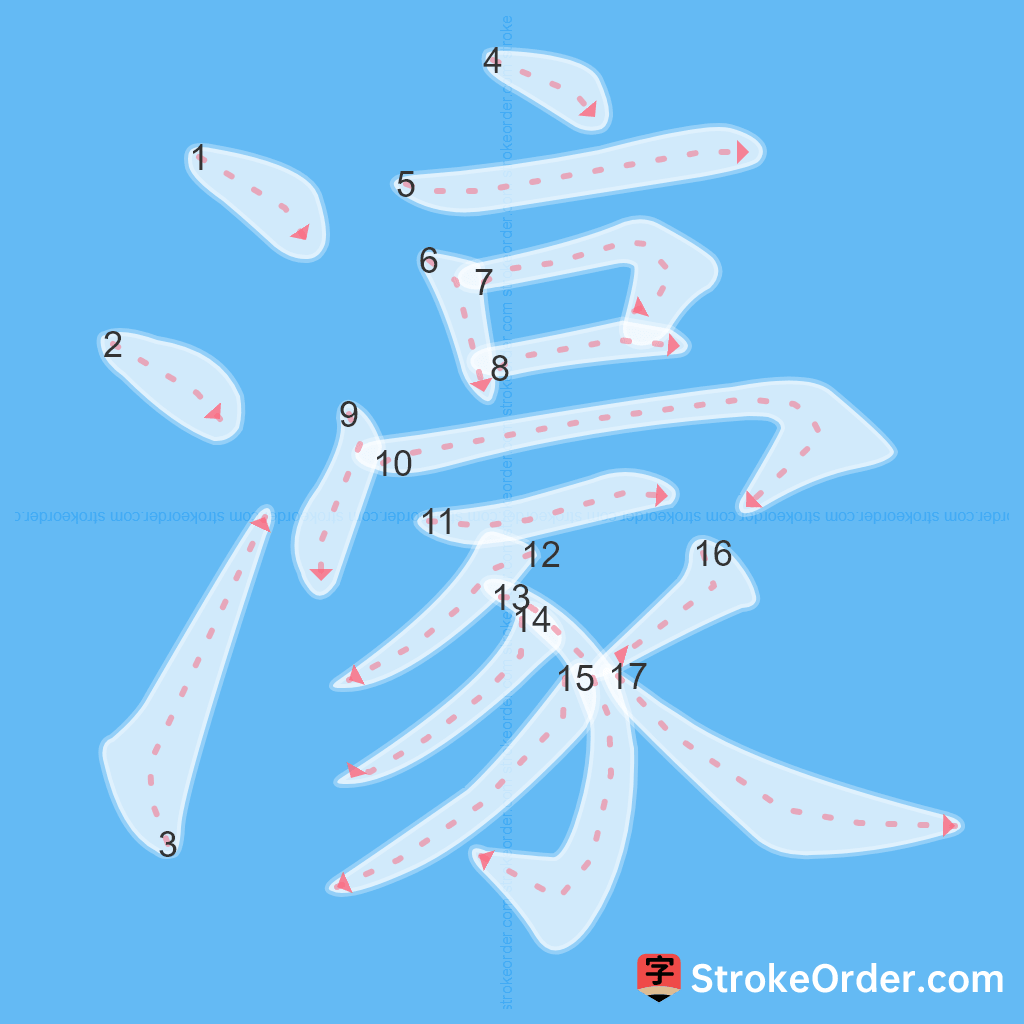 Standard stroke order for the Chinese character 濠