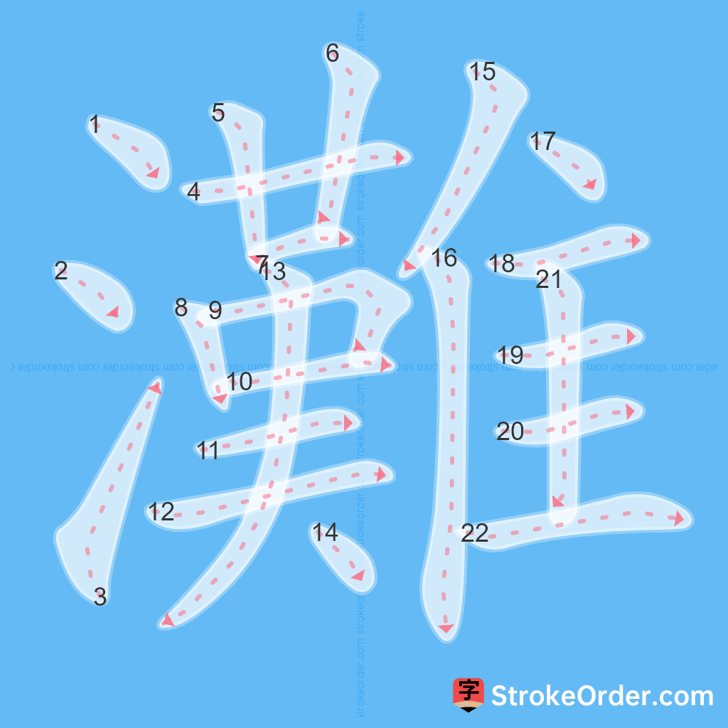 Standard stroke order for the Chinese character 灘