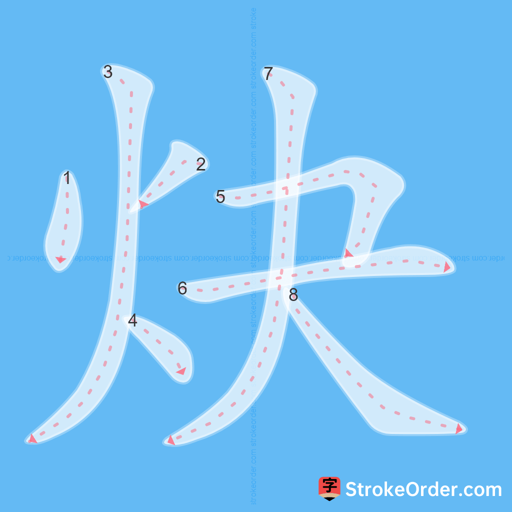 Standard stroke order for the Chinese character 炔