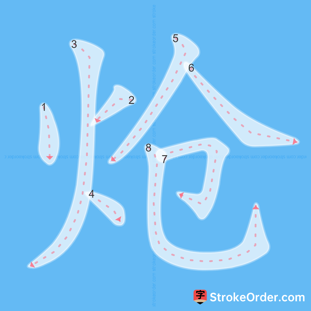 Standard stroke order for the Chinese character 炝