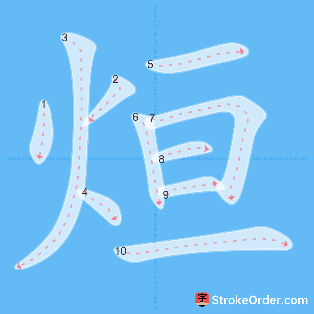 Standard stroke order for the Chinese character 烜