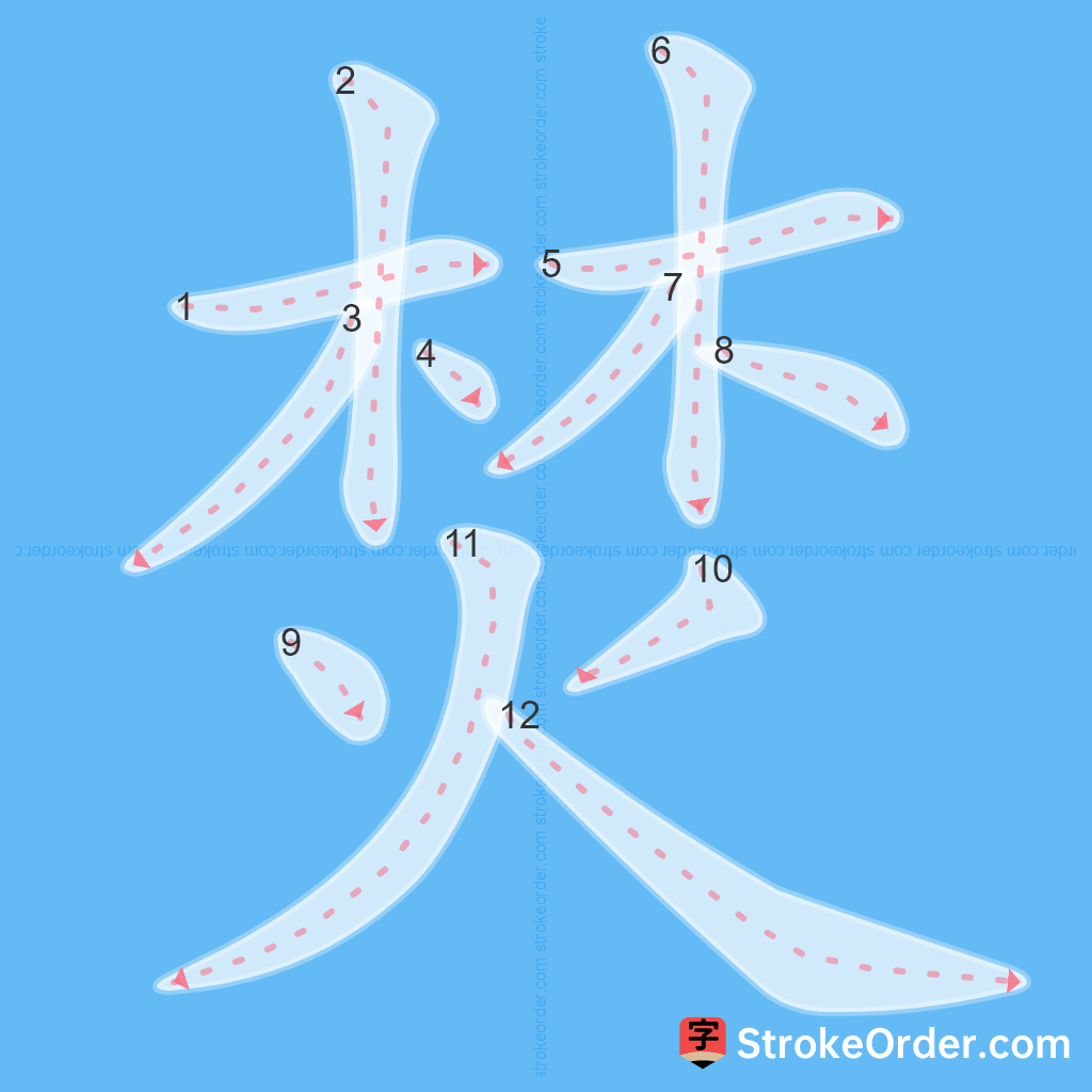 Standard stroke order for the Chinese character 焚