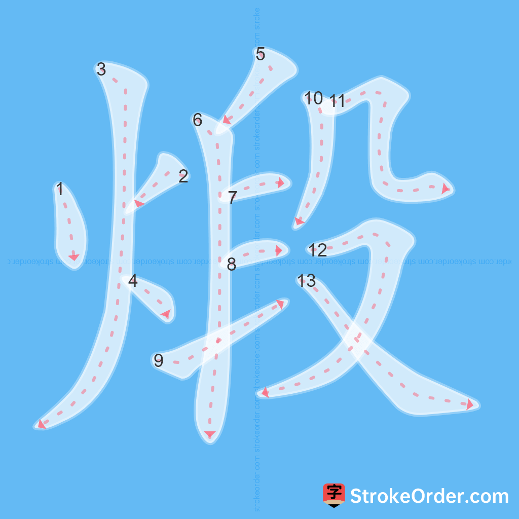Standard stroke order for the Chinese character 煅