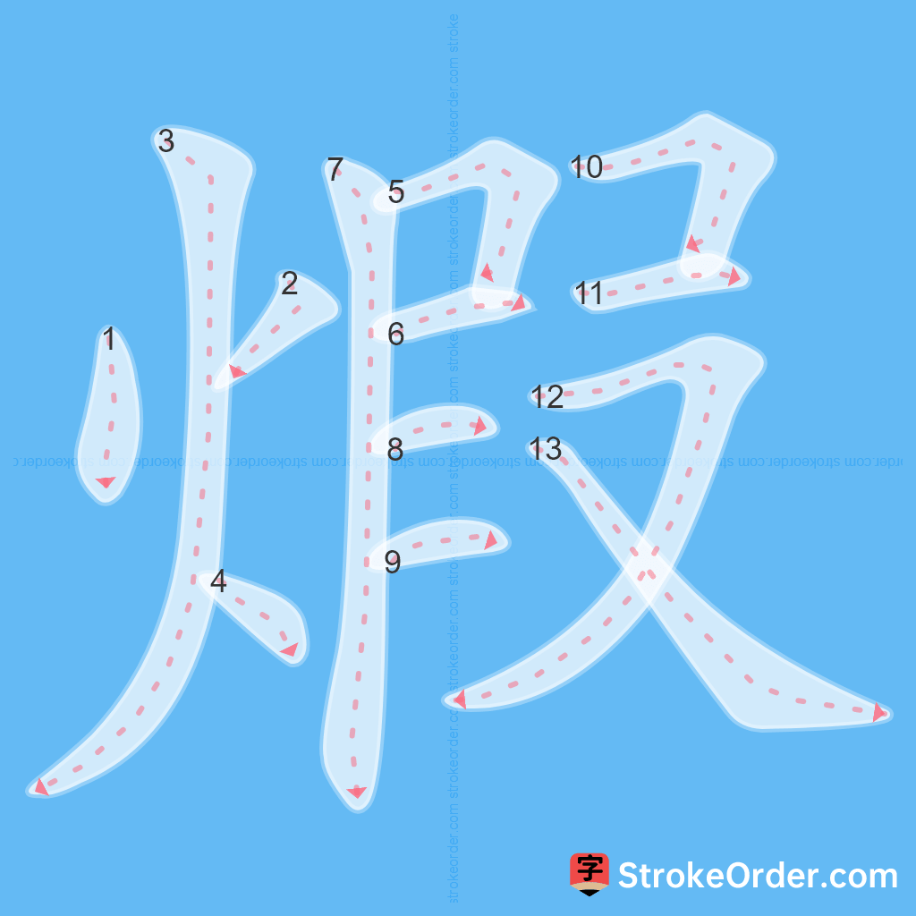 Standard stroke order for the Chinese character 煆