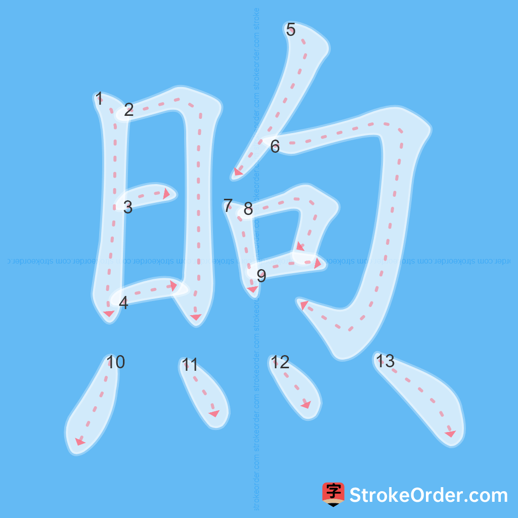 Standard stroke order for the Chinese character 煦