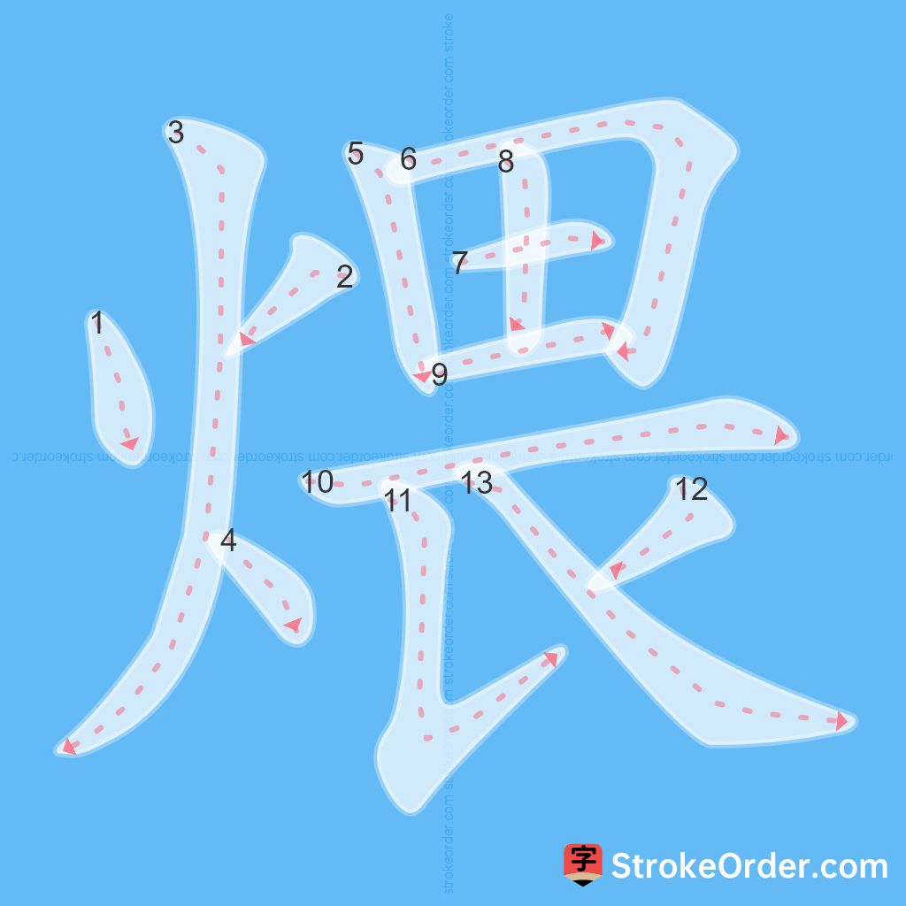 Standard stroke order for the Chinese character 煨