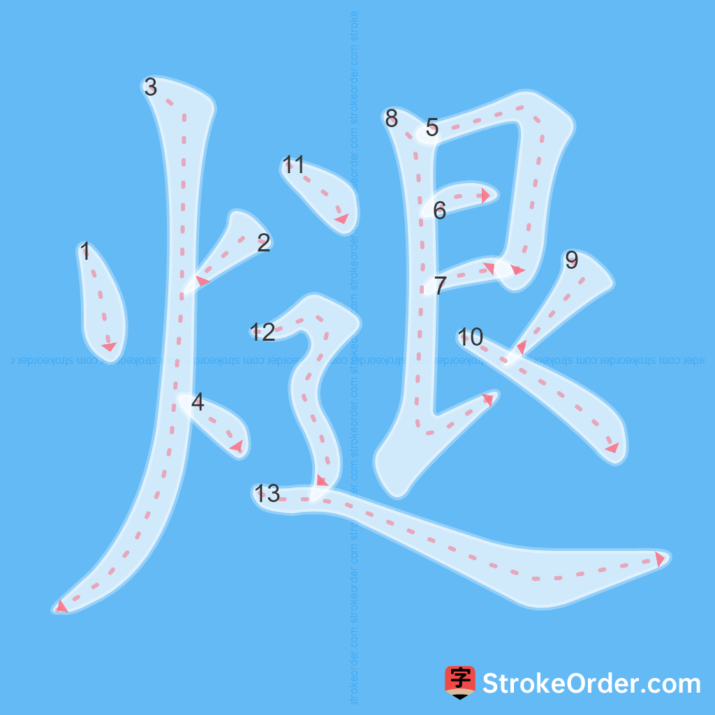 Standard stroke order for the Chinese character 煺