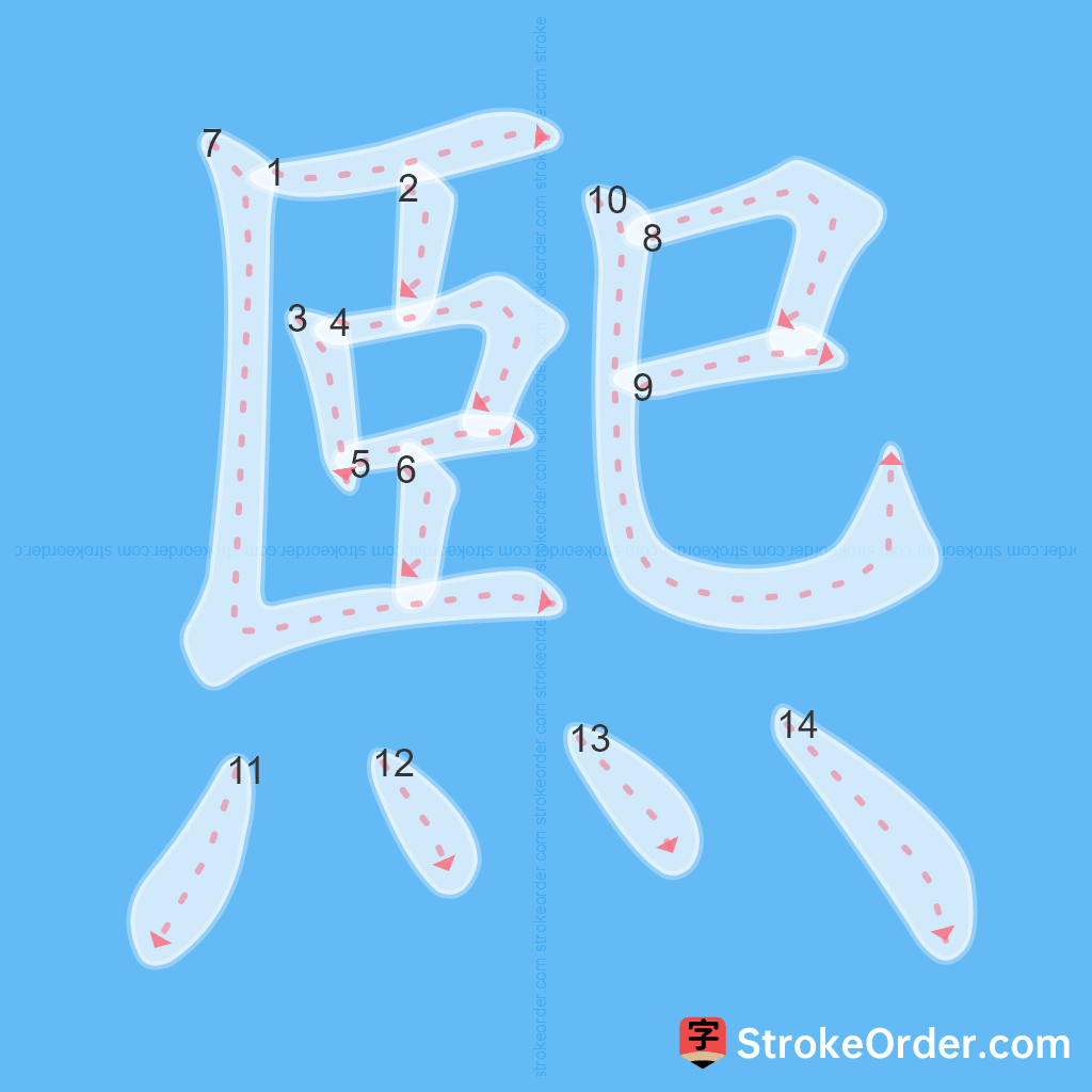 Standard stroke order for the Chinese character 熙