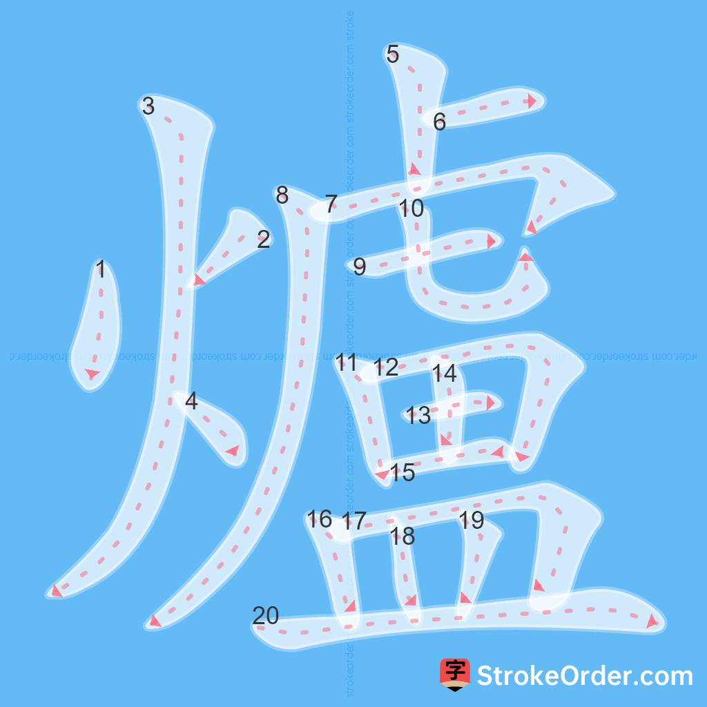 Standard stroke order for the Chinese character 爐