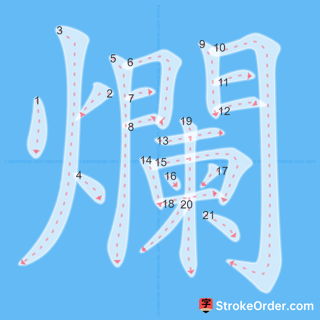 Standard stroke order for the Chinese character 爛