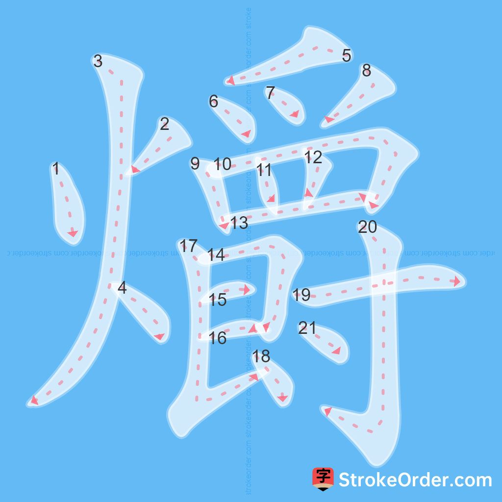 Standard stroke order for the Chinese character 爝