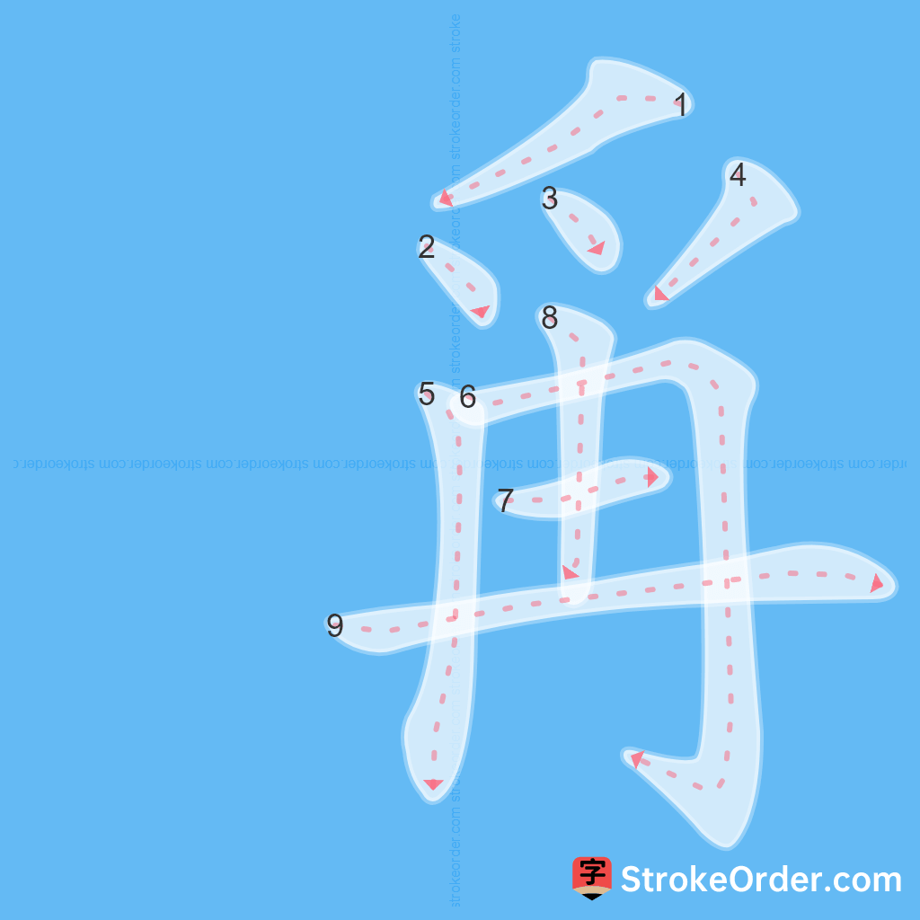 Standard stroke order for the Chinese character 爯