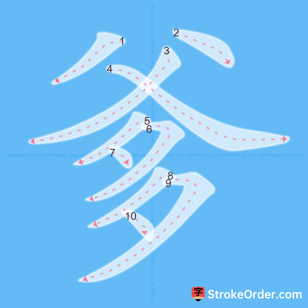 Standard stroke order for the Chinese character 爹