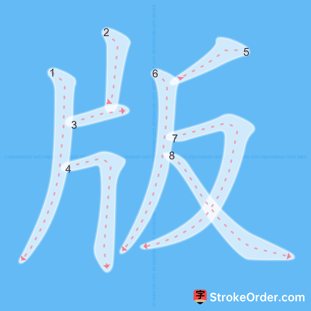 Standard stroke order for the Chinese character 版